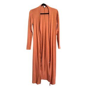 A NEW DAY- WOMENS BROWN OPEN FRONT SIDE POCKETS LONG CARDIGAN SIZE SMALL